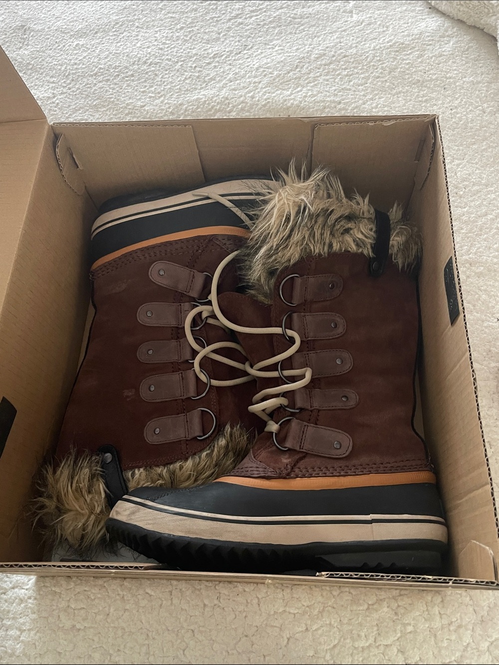 Sorel Brown Faux Fur Lace-Up Winter Boots